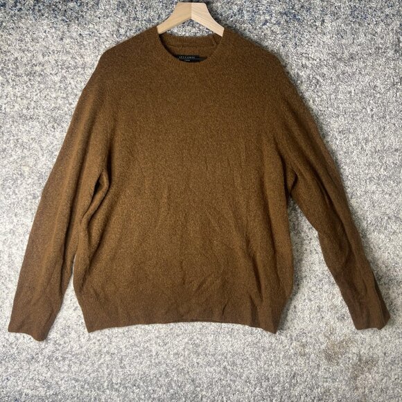 AllSaints Sweater Mens Medium Brown Oversized Fit Wool Alpaca Blend Crewneck - Picture 1 of 6